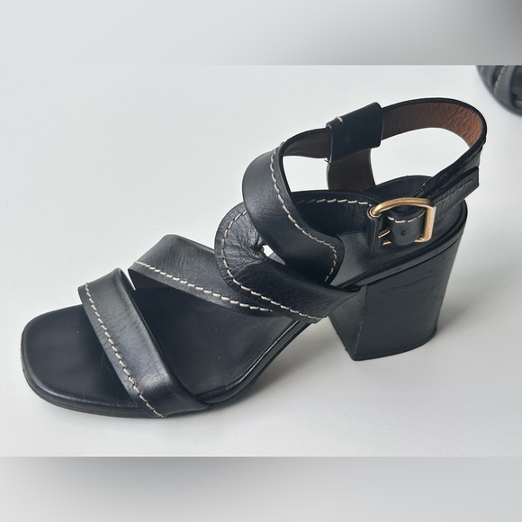 Chloe Candice Topstitch Leather Sandal Size 6 (36.5 EU) Block Heel - Picture 2 of 16